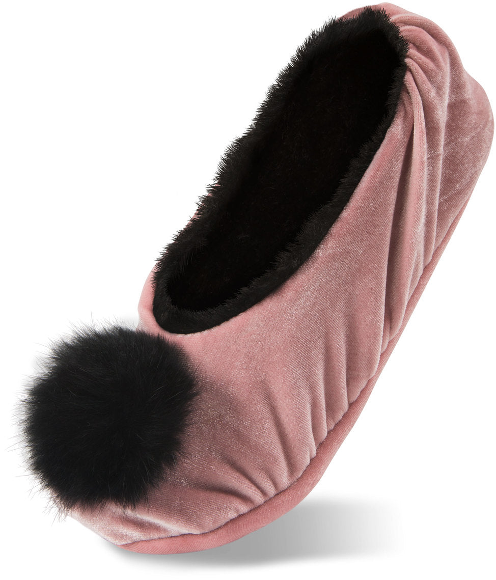 H2Z Silky Smooth Ladies Pompom PINK Ballerina Velvet Slipper Velvet Slippers - Beloved Gift Shop