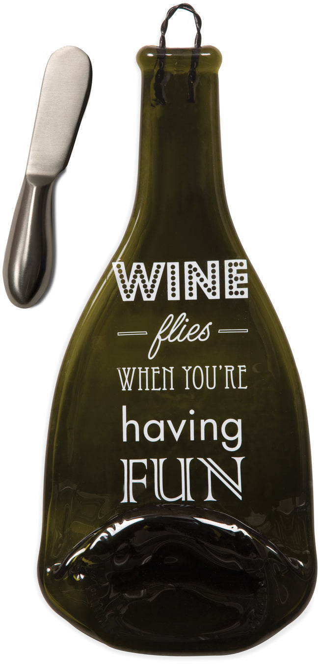 Wine flies when you're having Fun Wine Bottle Serving Tray & Spreader Serving Tray & Spreader - Beloved Gift Shop