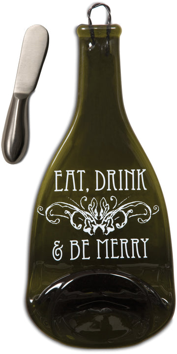 Eat, Drink & Be Merry Wine Bottle Serving Tray & Spreader Serving Tray & Spreader - Beloved Gift Shop