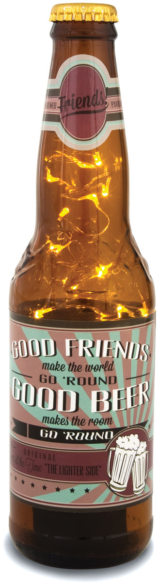 Friends! Good Friends make the world go 'round. Good Beer makes the room go 'round. 16oz LED Lit Beer Bottle Lantern Lamp Beer Lantern - Beloved Gift Shop