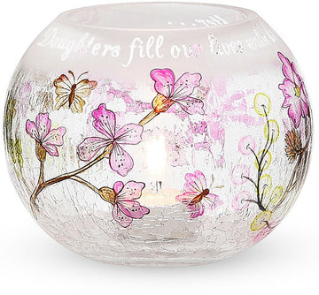 Daughters fill our lives with love and laughter Round Glass Candle Holder Candle Holder - Beloved Gift Shop