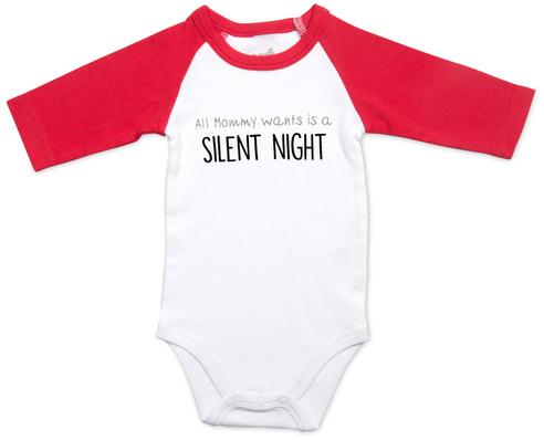 Red & White Silent Night Christmas 3/4 Sleeve Onesie Baby Onesie Sidewalk Talk - GigglesGear.com