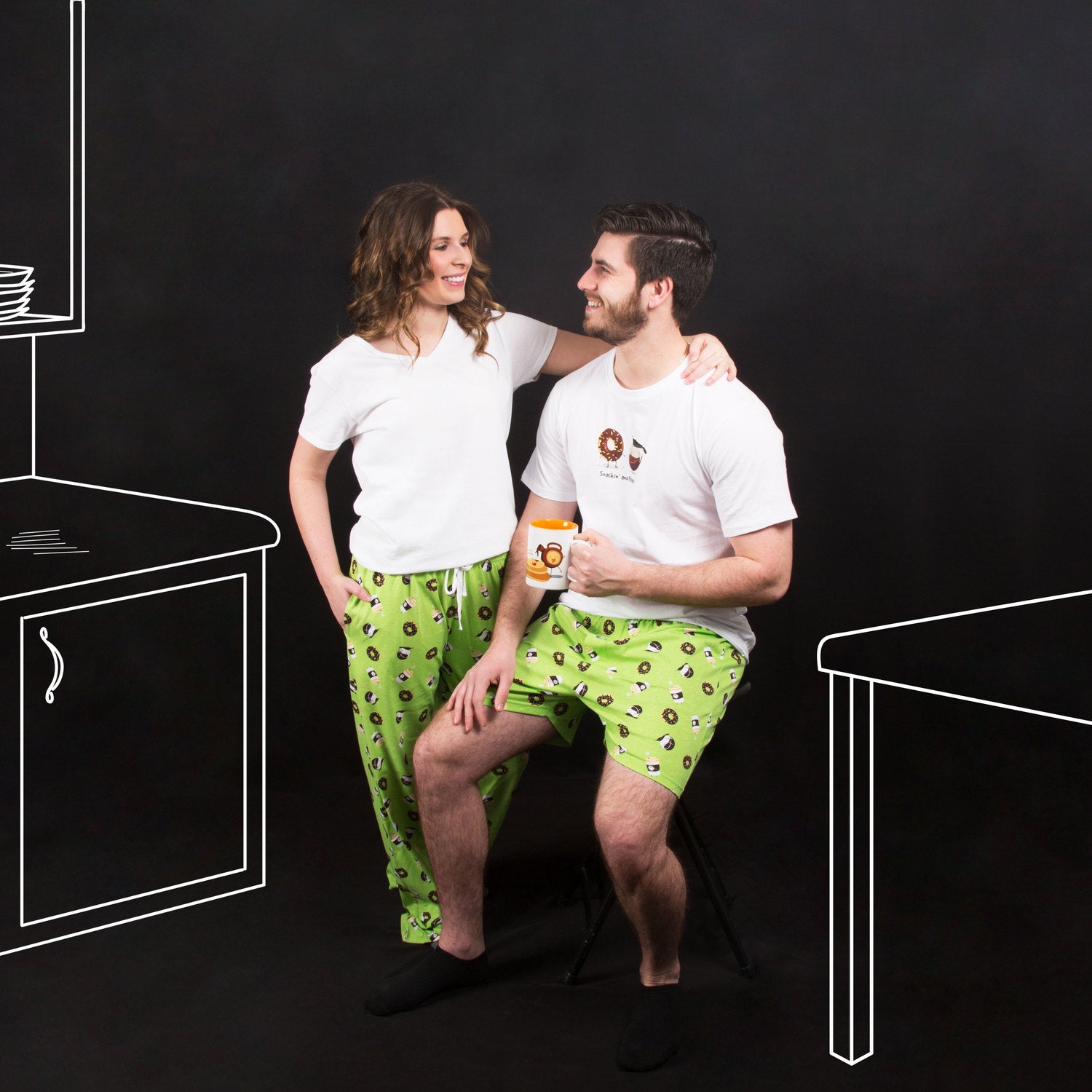 Coffee and Donut - Green Unisex Boxer Shorts Boxer Shorts - Beloved Gift Shop
