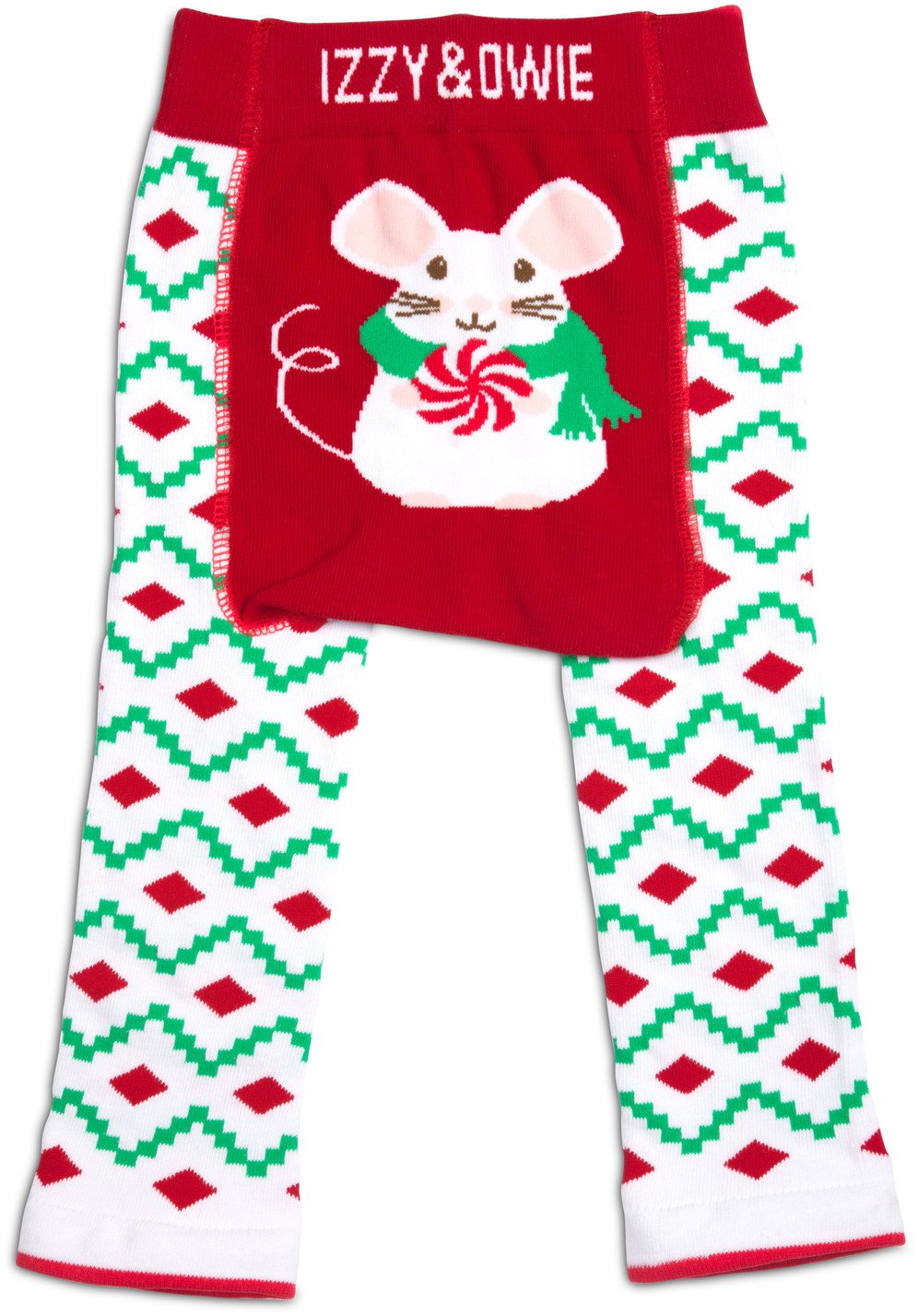 Red, White & Green Christmas Mouse Baby Leggings Baby Leggings Izzy & Owie - GigglesGear.com