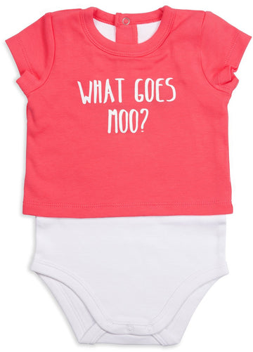 What Goes Moo? Pink Cow Baby Shirt-Onesie Baby Onesie Izzy & Owie - GigglesGear.com