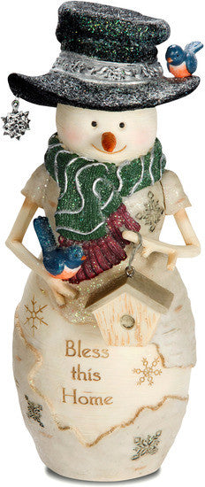 Bless this Home Snowman with Bird and Birdhouse Figurine Snowman Figurine - Beloved Gift Shop