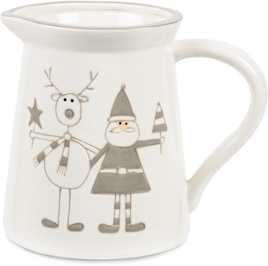 Reindeer with Santa Christmas Pitcher (Grey) Pitcher - Beloved Gift Shop