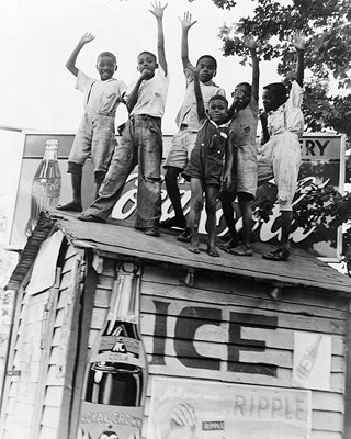 African American Boys with Coca-Cola Sign, Little Rock, AR, 1938 | McMahan