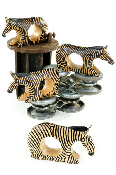 African Mahogany Zebra Napkin Rings Set of 4 Napkin Holder - Beloved Gift Shop