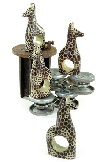 Brown African Soapstone Giraffe Napkin Rings Set of 4 Napkin Holder - Beloved Gift Shop