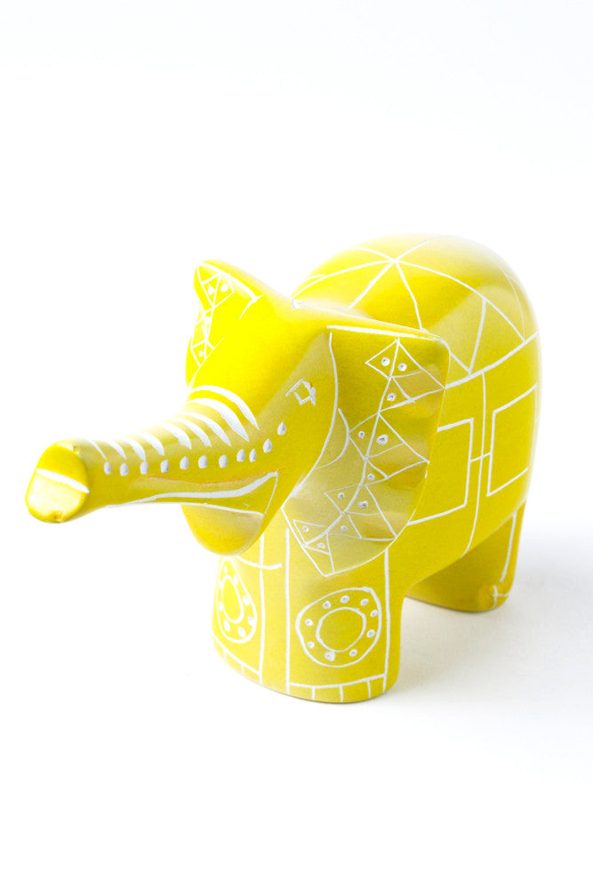 Yellow Line Art Soapstone Elephant Soapstone Statue - Beloved Gift Shop