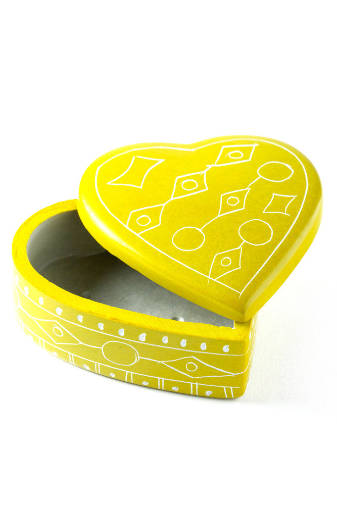 Yellow Line Art Soapstone Heart Box Keepsake Box - Beloved Gift Shop